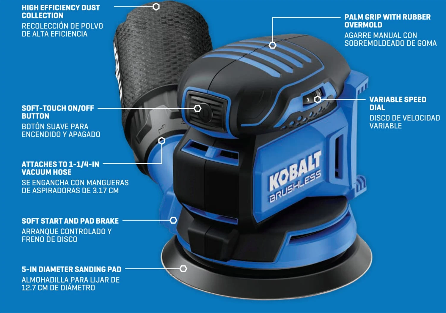 Kobalt 24-Volt Brushless Variable Speed Random Orbital Cordless Sander With Dust Management (Battery Not Included) 18 Kobalt 24-Volt Brushless Variable Speed Random Orbital Cordless Sander With Dust Management (Battery Not Included) - Image 18