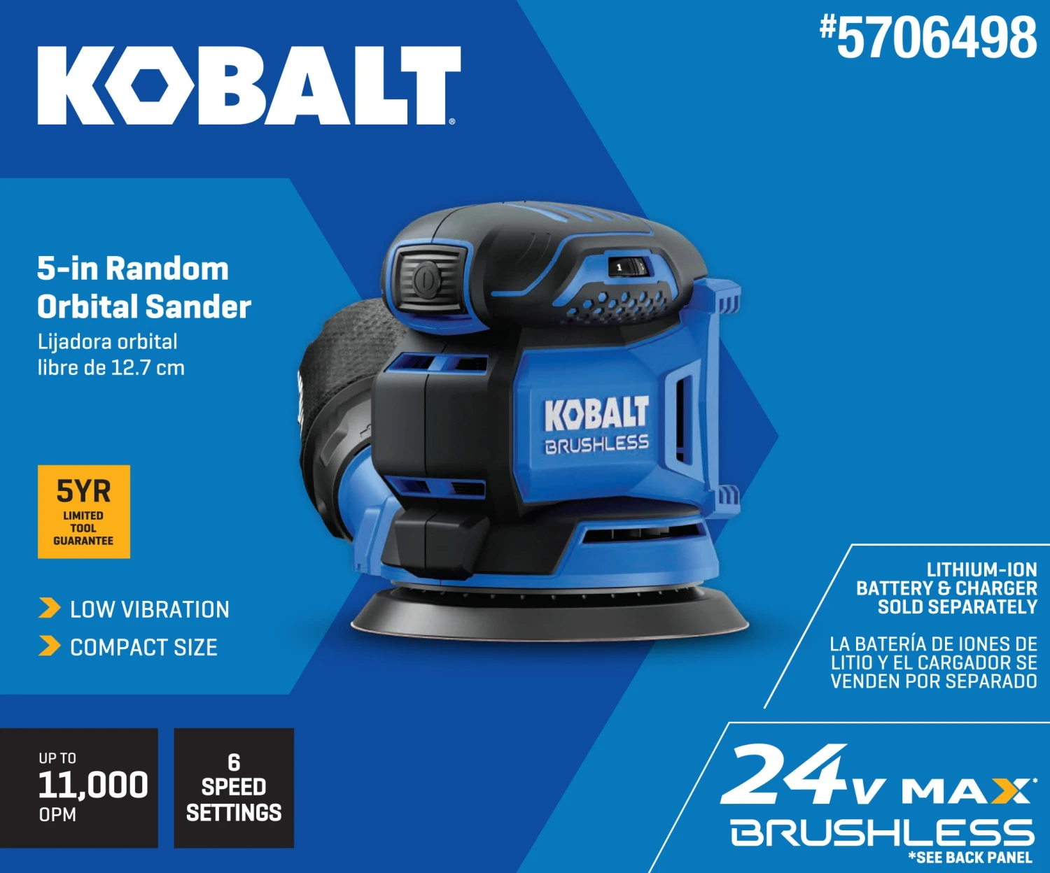 Kobalt 24-Volt Brushless Variable Speed Random Orbital Cordless Sander With Dust Management (Battery Not Included) 17 Kobalt 24-Volt Brushless Variable Speed Random Orbital Cordless Sander With Dust Management (Battery Not Included) - Image 17