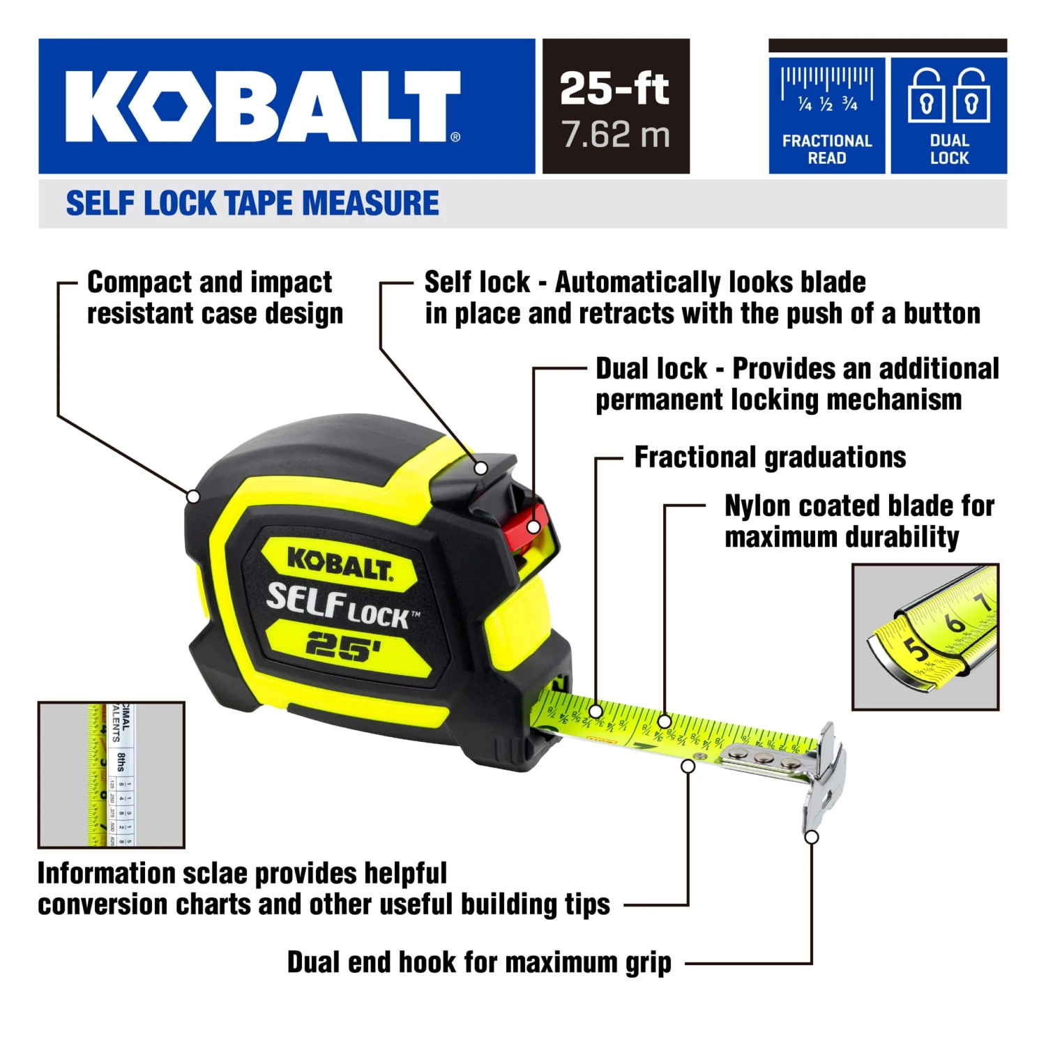 Kobalt Self Lock 2 -Pack 25-ft Auto Lock Tape Measure 9 Kobalt Self Lock 2 -Pack 25-ft Auto Lock Tape Measure - Image 9